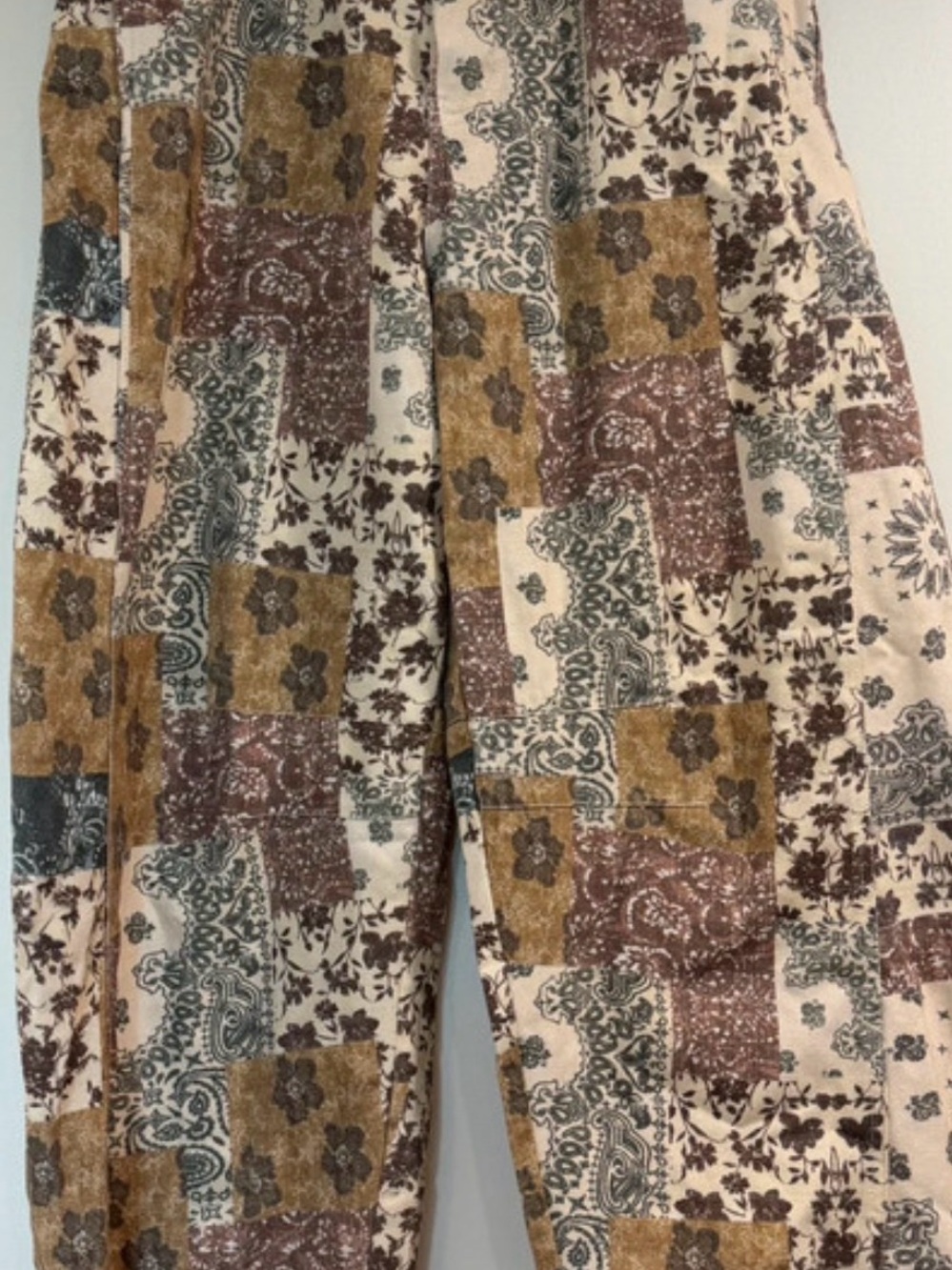Casual Patchwork Print womens Pants in Brown & Cream